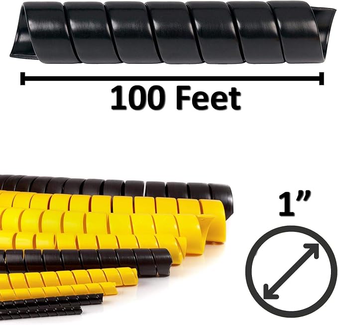 Electriduct 1 Inch Heavy Duty Spiral Wrap HDPE Flexible Plastic Cable Sleeve Hose Protector 100 Feet - Black