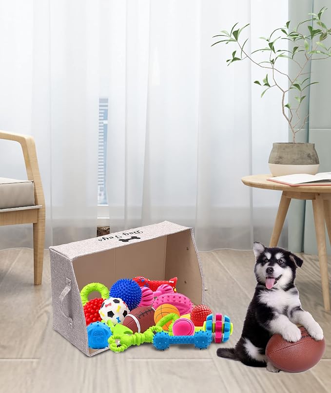 Morezi Dog Toy Box: Storage Basket for Organizing Pet Toys, Blankets & Accessories in Living Room, Playroom, Closet or Shelf - Snow Brown