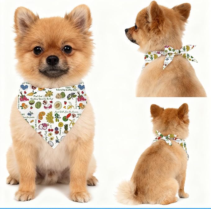 Tropical Fruit Dog Bandana, Watermelon Kiwi Avocado Pattern Pet Triangle Scarf for Small Medium Dogs, Cute Puppy Bandana for Daily Wear Picnic Birthday Party Family Photos