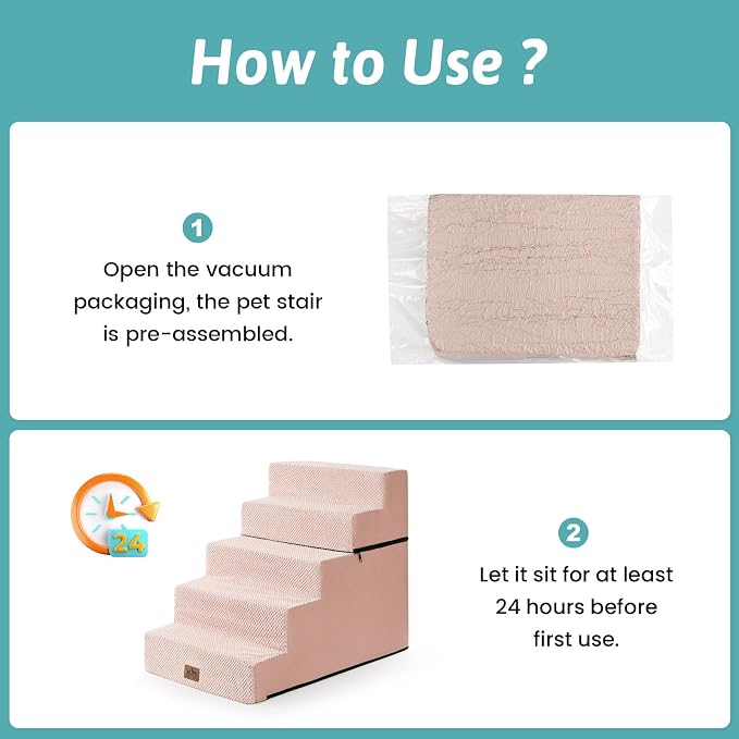 COZY KISS Dog Stairs for Small Dogs, 5 Step Pet Stairs for Beds & Couches | 23.6" Extra Wide Non-Slip Dog Steps with Removable Tiers & Support Board for Puppies, Older Cats & Dogs, Pink