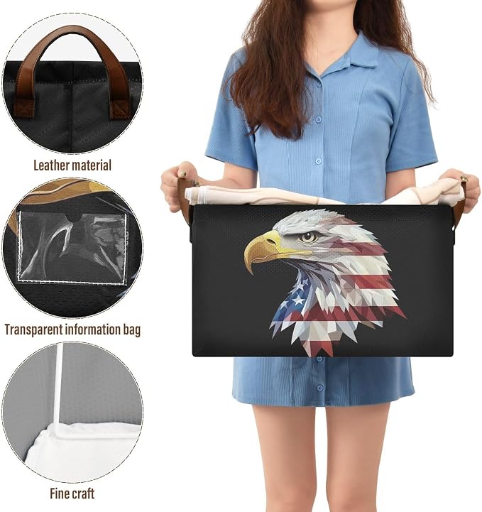 Eagle American Flag Patriotic Black Storage Basket Foldable Cube Storage Bins with Handles&Label Collapsible Organizer Box Bin Large Rectangle Decorative Baskets for Shelves Home Living Room Closet