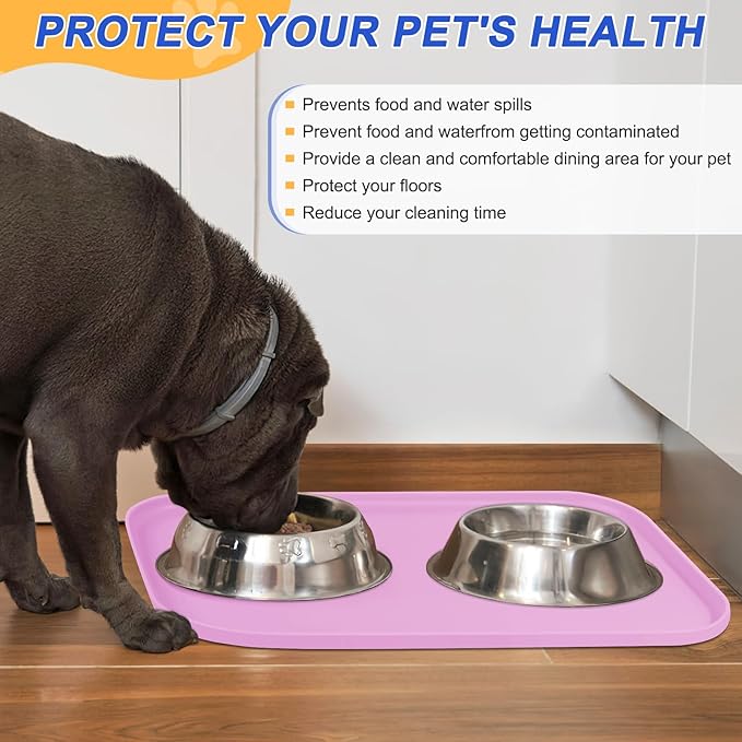 SMILOOL Silicone Pet Feeding Mat with Raised Edge for Food and Water, Dog Bowl Mats, Cat Bowls Placemat with High Lip for Floor Waterproof, Rubber Tray for Cats and Dogs 22 x 14 x0.8 Light Pink
