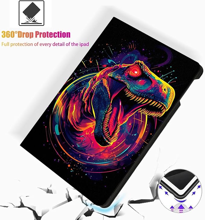 for Microsoft Surface Pro 7 Plus,Surface Pro 7/6/5/4 12.3" Tablet Case,Auto Wake/Sleep,Adjustable Stand Protective Cover - Dinosaur