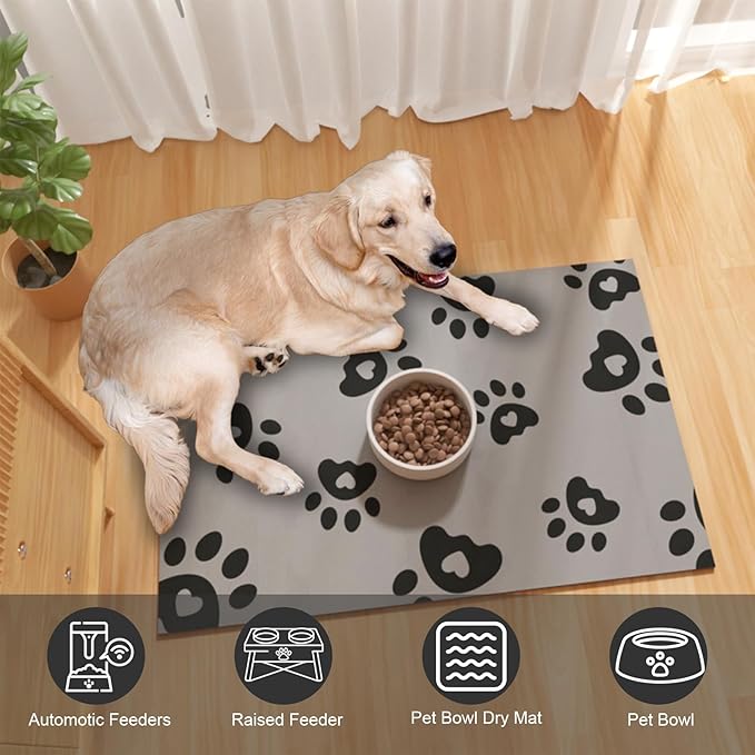 Pet Feeding Mats 12"x20"- Absorbent Dog Mat for Food and Water, Rubber Pet Food Mat, Non Slip Mat for Dogs, Pet Mats for Floor Waterproof, Dog Water Matt for Sloppy Drinker, Cat Feeding Mat, Dark Grey