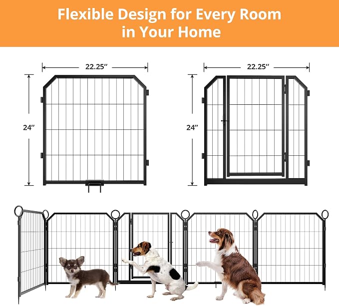 Small Dog Playpen Indoor, 24 Inch 8 Panels Metal Pet Playpen with Door, Portable Foldable Puppy Fence for Indoor Outdoor Use, Yard, RV Camping, Training Pen, Expandable Exercise Enclosure