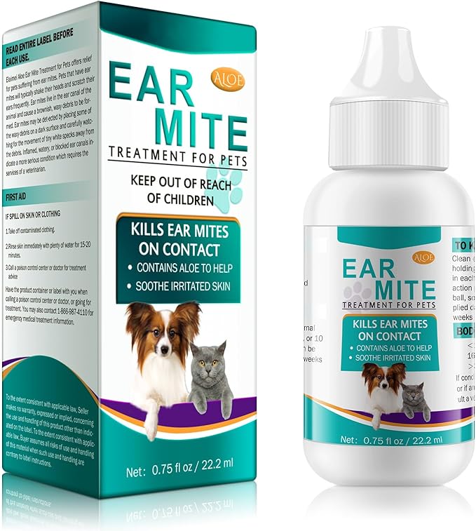 Ear Mite Treatment for Dogs, Dog Ear Infection Treatment, Dog Ear Drops for Itchy Ears Relief, Ear Care for Dogs and Cats, Safe for Pets 1 Pack