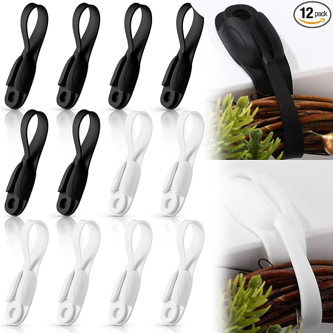12 Pcs Cord Bundlers Organizer for Appliances, Black, White | Self Adhesive Kitchen Sticky Silicone Holder Organizer for Air Fryer, Toaster, Home Decorations Accessories