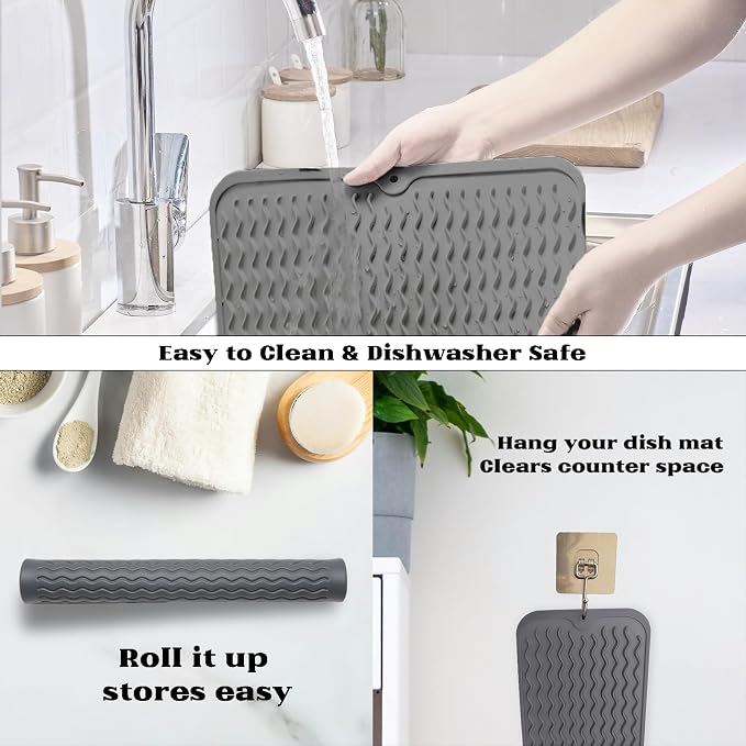 ZLR 4-in-1 Silicone Mat: Air Fryer & Coffee Maker, 12"x12", Dark Gray | Dish Drying Mat, Heat-Resistant Trivet to 450°F, Appliance Non-Slip Base, Food-Grade, Dishwasher Safe, Rolls Up