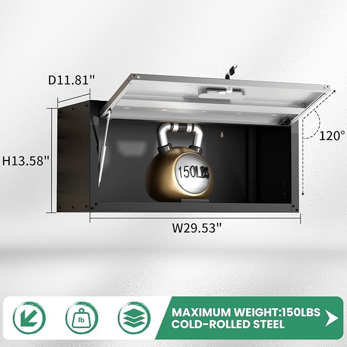 Metal Wall Cabinet,Wall Mounted Garage Cabinets with Lockable Door,Hanging Storage Cabinet 130 lbs Capacity,Floating Cabinet for Tool Organization in Basement,Workshop,Kitchen,Black/Grey