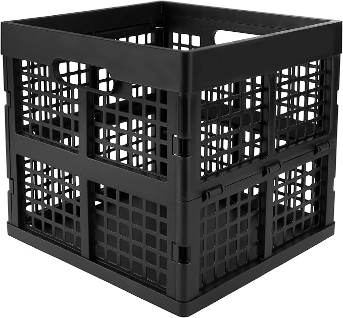 Eslite 3-Pack Collapsible Plastic Storage Crates,Foldable Crates for Storage,16L (Black)