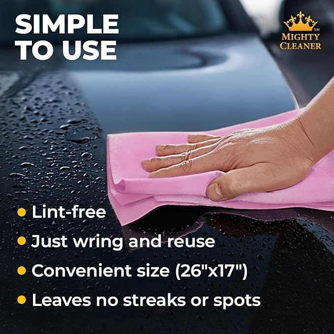 Premium Shammy Cloth for Car Drying - Super Absorbent Reusable Chamois Towel - Scratch-Free - 26'x17'