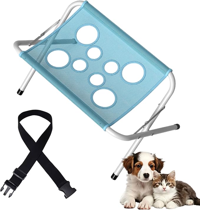 Foldable Pet Bathing Stand with 8-Hole Quick-Dry Mesh, 44lb Capacity，Blue