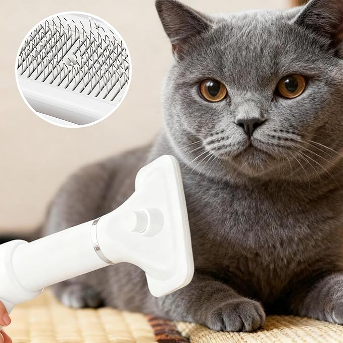 Dog Grooming Dryer with Slicker Brush, 3 in 1 Professional Portable Pet Dryer for Dogs Cats Adjustable Temperature Speed Settings, Pet Blow Brush for Home Travel Use (White)