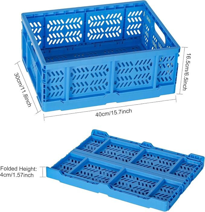 4 Pack 20L Large Closet Storage Baskets Bins for Shelves | Foldable Closet Organizers and Storage with Handles Home Organization | Plastic Collapsible Baskets for Organizing Clothes Nursery (Blue)
