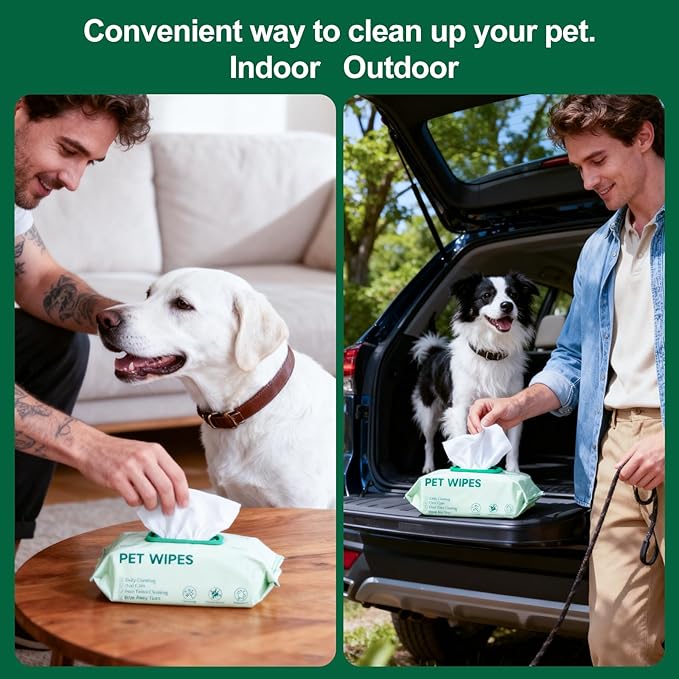 Pet Wipes for Cats and Dogs, Deodorizing, Cleaning and Grooming for Paws, Face and Body, Hypoallergenic, Unscented, 4x100 Count