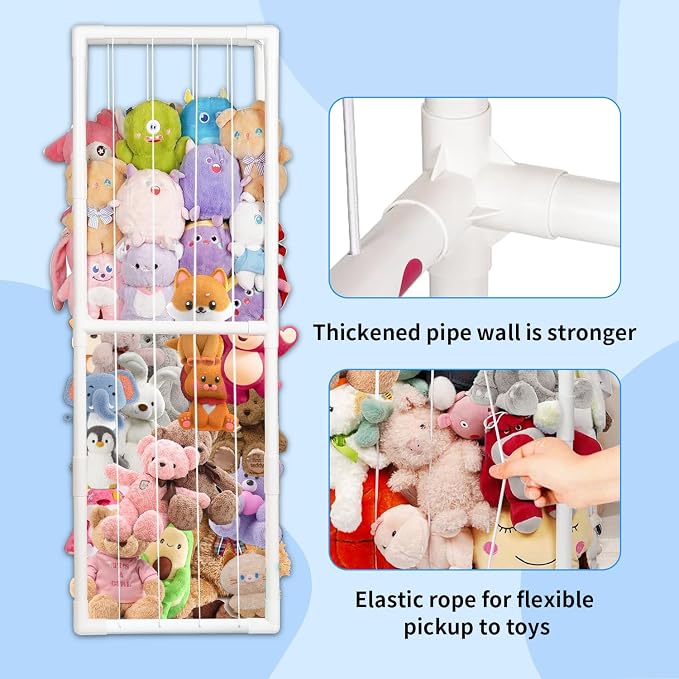 Stuffed Animal Storage, Kids Toy Zoo Storage Organizer with Elastic Band, Thicken PVC Tube Large Stuffed Animals Holder for Nursery Playroom Bedroom Room Furniture Plush Storage(White)