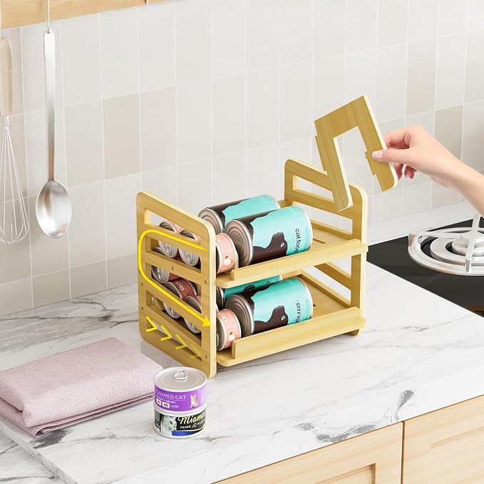 Portable Double Tiers Cats Food Storage Rack Rolling Lid Protects Against Humidity Food Storage Rack