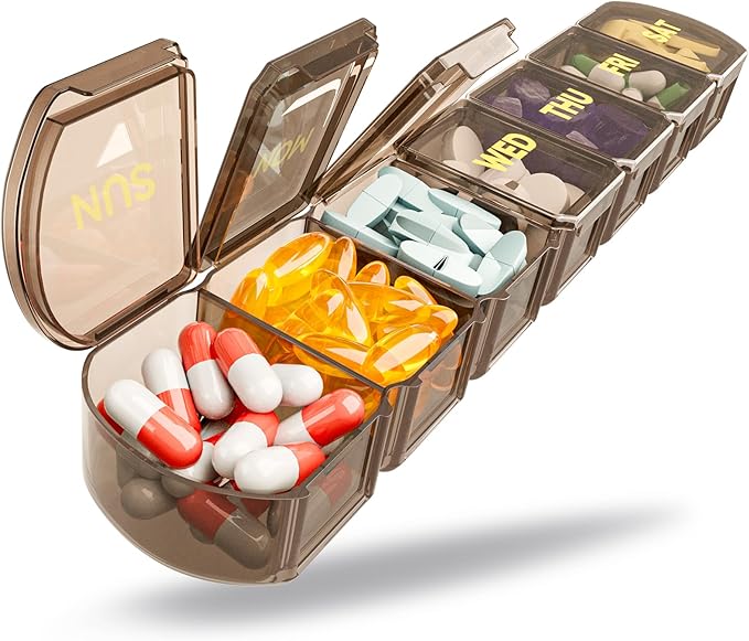 Large Pill Organizer Weekly - 7 Day Compartments with Easy-Open Design | SHIJOINYU XL Pill Box with High-Capacity, Daily Medicine Pill Organizer for Vitamins, Supplements, Fish Oils