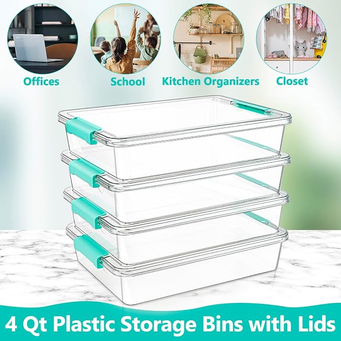 Jeffbaubl 2 Pack 6 Qt Plastic Storage Bins with Lids, Clear, Stackable | Art Supply Storage Organizer, Arts Crafts Organizing Containers, Plastic Bins Art Containers for Home Office Supplies
