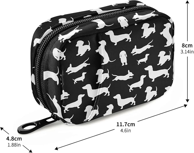 Ollabaky Black Dachshund Dogs Pill Organizer 7 Day Pill Case Travel Pill Organizer Bag Pill Box Portable Weekly Case with Zipper Compact Size for Vitamin Supplement Holder