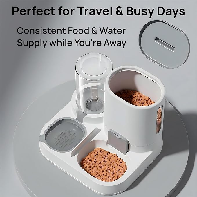 Automatic Cat Feeder and Water Dispenser Set, 2-in-1 Gravity Food Bowl Station for Small Medium Cats Dogs Puppy Kitten Rabbits, Auto Feeding Supplies