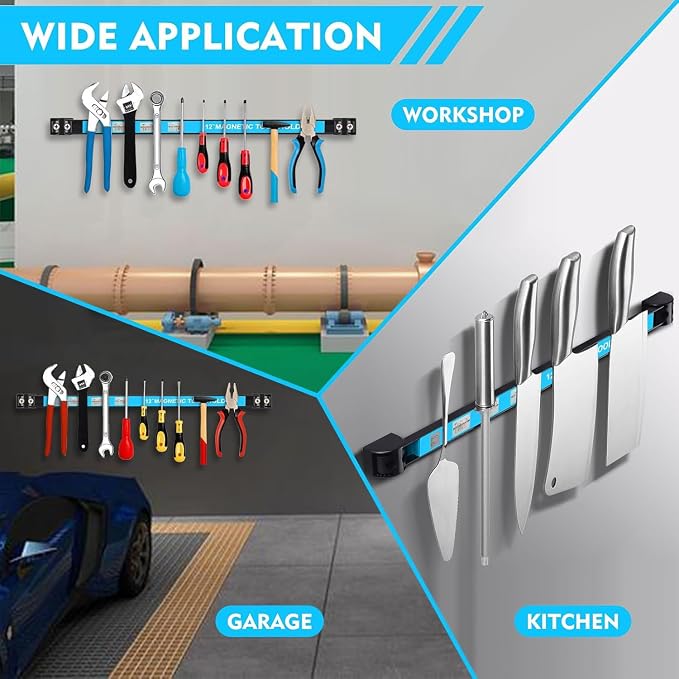 8 PCS Magnetic Tool Holder Strip,Tool Magnet Bar for Garage Organization, Heavy Duty Space Saving Tool Organizer with Mounting Screws for Garage, Workshop, Kitchen (12 inch)