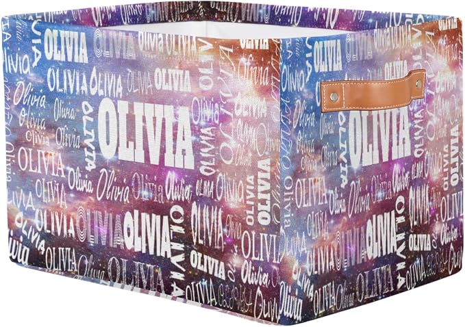 Custom Name Storage Basket for Clothes, Books, Purple Galaxy Universe | Organizing Boys Girls Pets Toys Closet Shelf Clothes Books
