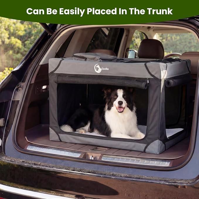 Portable Collapsible Soft Dog Crate for Medium Dogs, 30in Black | Oxford Cloth Travel Camping dog kennel with 4 Mesh Windows & 2 Storage Pockets,for Indoor & Outdoor Use