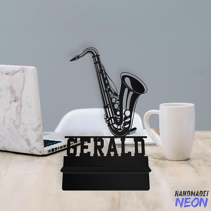 Personalized Saxophone Cell Phone Holder, Custom Name Musician Desk Stand, Metal Instrument Dock, Smartphone Stands, Music Decor Gifts For Friends, Musical Lovers, Christmas