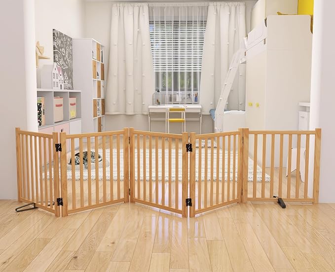 YOCAN Non-Painted Wooden Freestanding Dog Gates -5 Panels L:115" H:23"