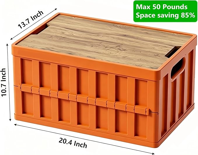 VIMI 50L Collapsible Storage Bins with Lids Stackable Utility Crates with Handles Plastic Large Folding Containers for Organizing Tools,Books,Food,Drinks,Camping&Transport(Muted Red-3 Packs)