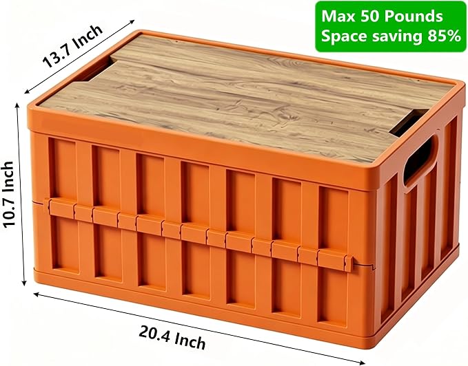 VIMI 50L Collapsible Storage Bins with Lids Stackable Utility Crates with Handles Plastic Large Folding Containers for Organizing Tools,Books,Food,Drinks,Camping&Transport(Muted Red-2 Pack)