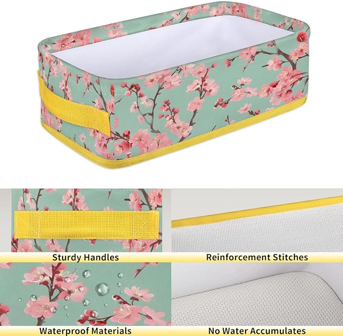 Beautiful Pink Flower Bathroom Storage Basket, Foldable with Handle Open Countertop Paper Towel Decorative Box, Toilet Tank Top Shelf Baskets for Home Closet Bedroom Living Room Office