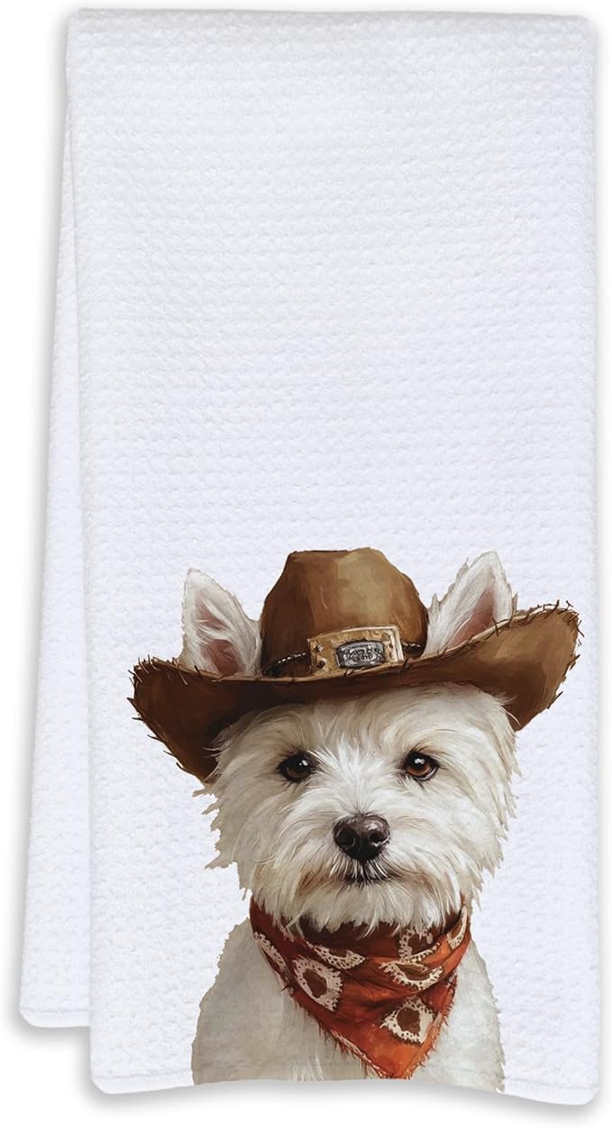 Cabana Bro West Highland White Terrier Gifts Kitchen Towels, Cowboy Westie Gifts Women Men Decorative Hand Towels for Bathroom, Funny Western Cowboy Westy Dish Tea Towels for Kitchen, 16x24 Inch