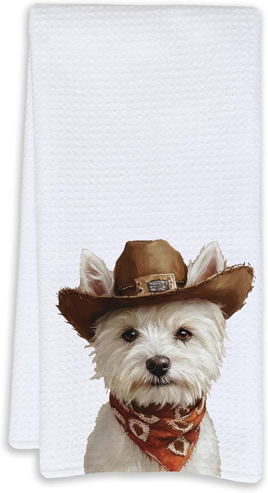 Cabana Bro West Highland White Terrier Gifts Kitchen Towels, Cowboy Westie Gifts Women Men Decorative Hand Towels for Bathroom, Funny Western Cowboy Westy Dish Tea Towels for Kitchen, 16x24 Inch