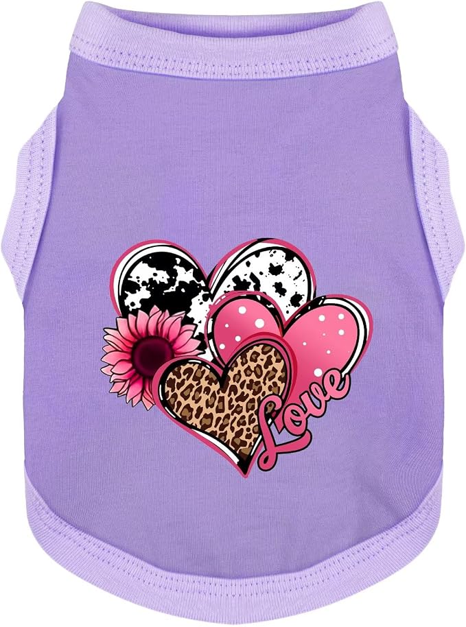Discover Cozy Cotton Canine Wear: Soft, Lightweight, and Breathable Dog Shirt Vest with Eye-Catching Graphics (Hearts and Love), Keeping Your Furry Friend Comfy! Purple XS