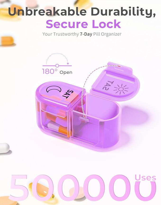 𝐏𝐢𝐥𝐥 𝐎𝐫𝐠𝐚𝐧𝐢𝐳𝐞𝐫, Am & Pm Pill Organizer 7 Days, Weekly Pill Organinzer 2 Times a Day, Pill Box 7 Day, Medicine Pill Organizer for Travel, Vitamins, Fish Oils, Supplements