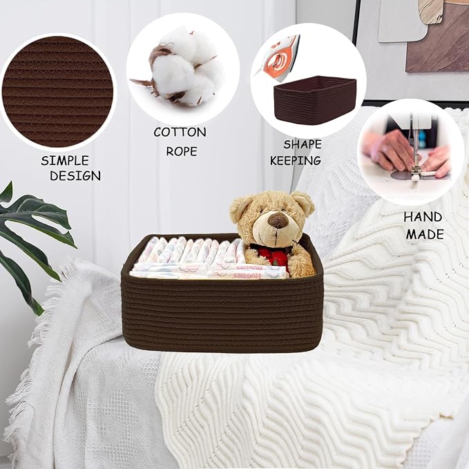 COMFY-HOMI 13" x 8.5" x 5.1" Storage Baskets for Organizing | Cotton Rope Woven Basket | Toy Storage Bin Box | Basket for Shelves, Closet Organizer Bin, Decorative Closet Shelf, 1 Pack