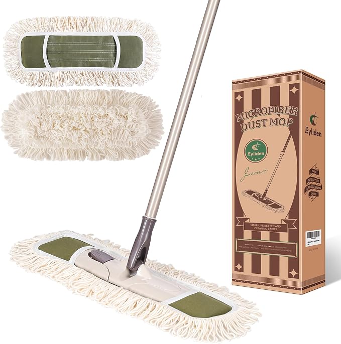 Eyliden Dust Mop, 2 Microfiber Pads, Home Commercial Cleaning, Quick Swap | 52.6" Adjustable Handle, 360° Swivel, Washable, Wet Dry Mops for Kitchen Hardwood Vinyl Tile Floor Cleaning, Push Dust Broom