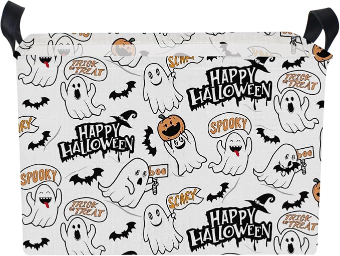 NTAO Gift Storage Basket Empty for Halloween, Storage Bin with Handles, Room Decor, Book Box(Spooky Ghost)