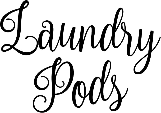 Laundry Pods 6w x 4h Label | Laundry Room Organization | Die Cut Vinyl Decal | Black Fancy Font (Sticker Only)