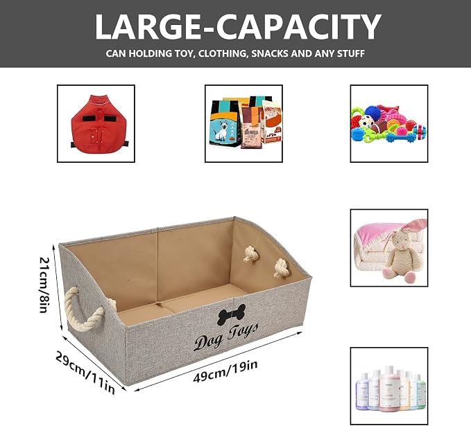 Morezi Large Dog Toy Bin Puppy Shallow Toy Basket Dog Toy Storage Perfect for Living Room Playroom Closet Home Organization - Light Brown Canvas
