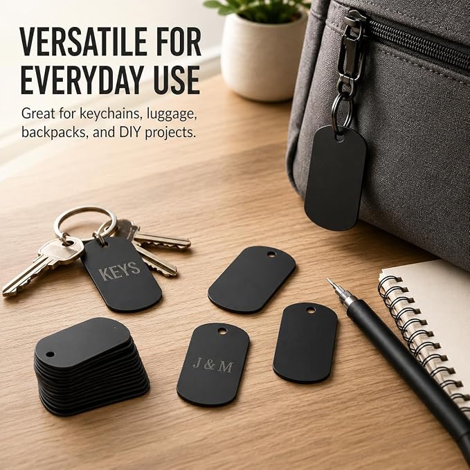 100Pcs Blank Dog Tags, Anodized Aluminum Blanks, Metal Tags Keychain Blanks Metal Tag for Engraving Stamping Craft (Black)