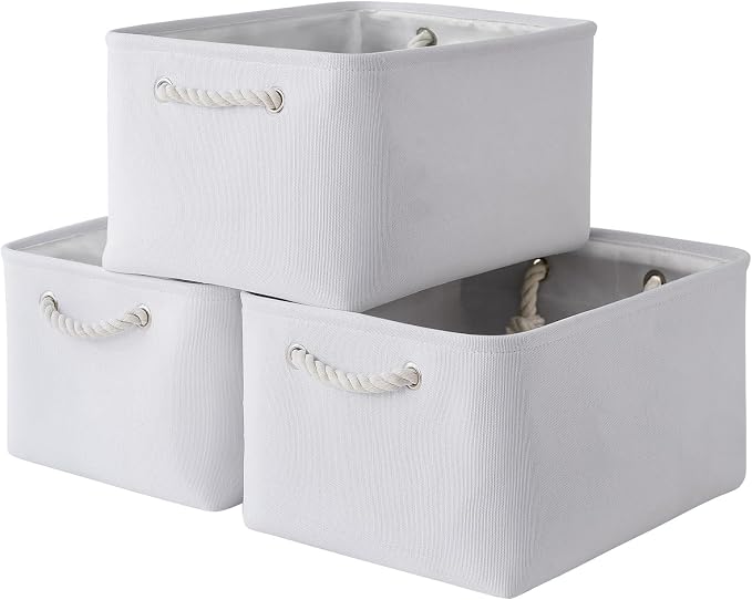 Storage Basket for Gifts Empty - Large 3 Pack 15.7x11.8x8.2 inch Storage Basket for Organizing with Handles, Canves Storage Bins for Organizer Closet Toy Cubes Gift (White)