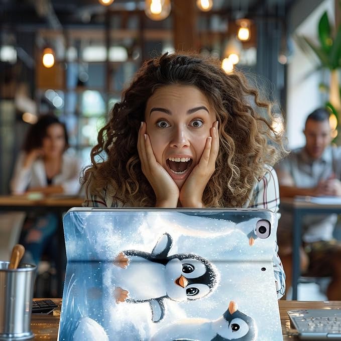 for Microsoft Surface Pro X/Pro X Plus-13 2019/2020/2021/2024 Tablet Case,Auto Wake/Sleep,Adjustable Stand Protective Cover - Cute Penguin Cartoon