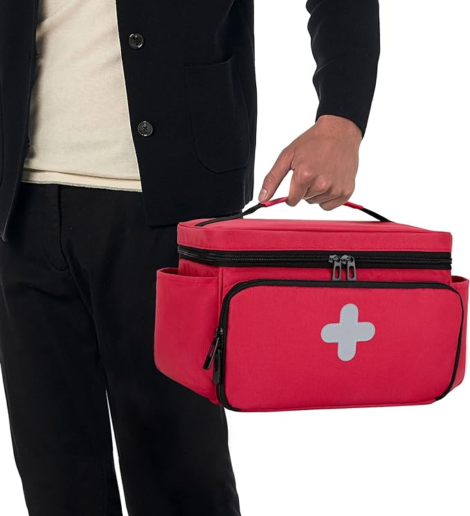 Small Medicine Storage Bag, Empty Family First Aid Kits Case, Red | Emergency Medical Supplies for Home Care, Pill Bottle Organizer, Multifunctional Bag for Medical Use, Dormitory, Travel
