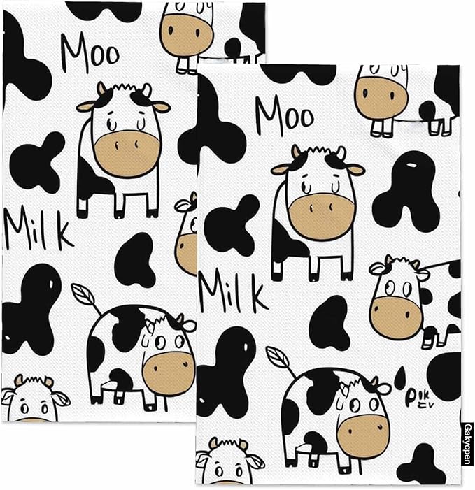 Cow 2Pcs Kitchen Towels Milk Black White Cow Print 16X24 Inch Ultra Soft Tea Towel Super Absorbent Terry Dish Towels for Kitchen Linens