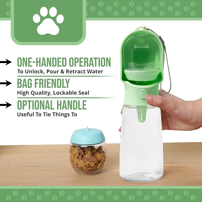 Leak Proof Portable Dog Water Bottle with Bowl – Travel Pet Water Dispenser for Walking & Hiking – Food Grade Plastic – Choose from 3 Colors (Green, 500 ml)