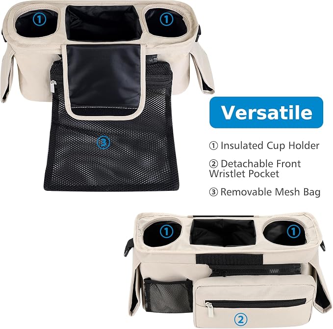 Accmor Universal Stroller Organizer with Insulated Cup Holder Detachable Phone Bag and Shoulder Strap,Stroller Bag Caddy Organizer for Uppababy, Baby Jogger, Britax Strollers