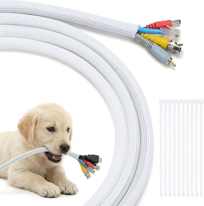 Yecaye 10ft - 1/2 inch Cord Protectors from Pets no Chew, White | Split Cable Management Sleeves, Wire Loom Tubing for TV USB Cord Protector, Cord Covers for Pets Bite-Resistant